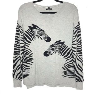 Zebra Animal Print Grey Sweater NWT Size XS